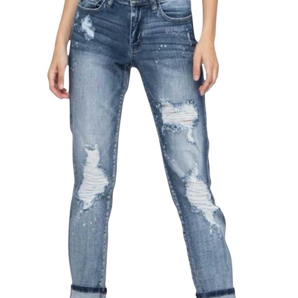 Judy Blue Destroyed Bleach Splatter Boyfriend (82169) Size 11/30